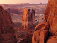courthouse towers at sunset arches national park utah